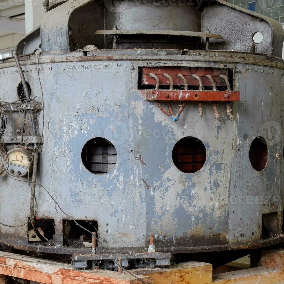 Engines of water pumps at a water pumping station. Pumping irrig photo