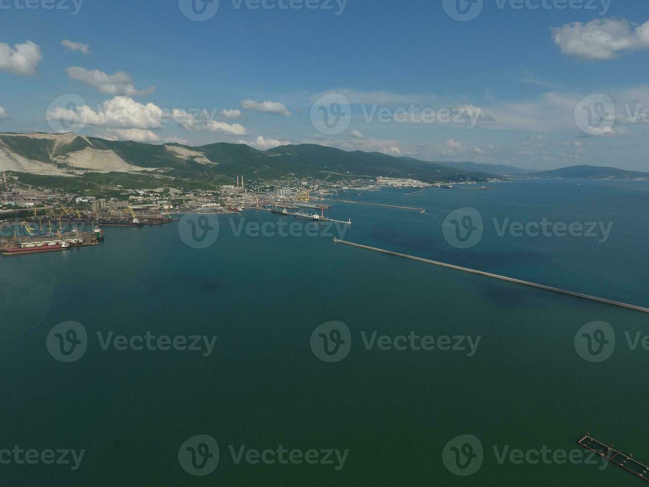 Top view of the bay Tsemess. Mol - building to stop the waves. photo