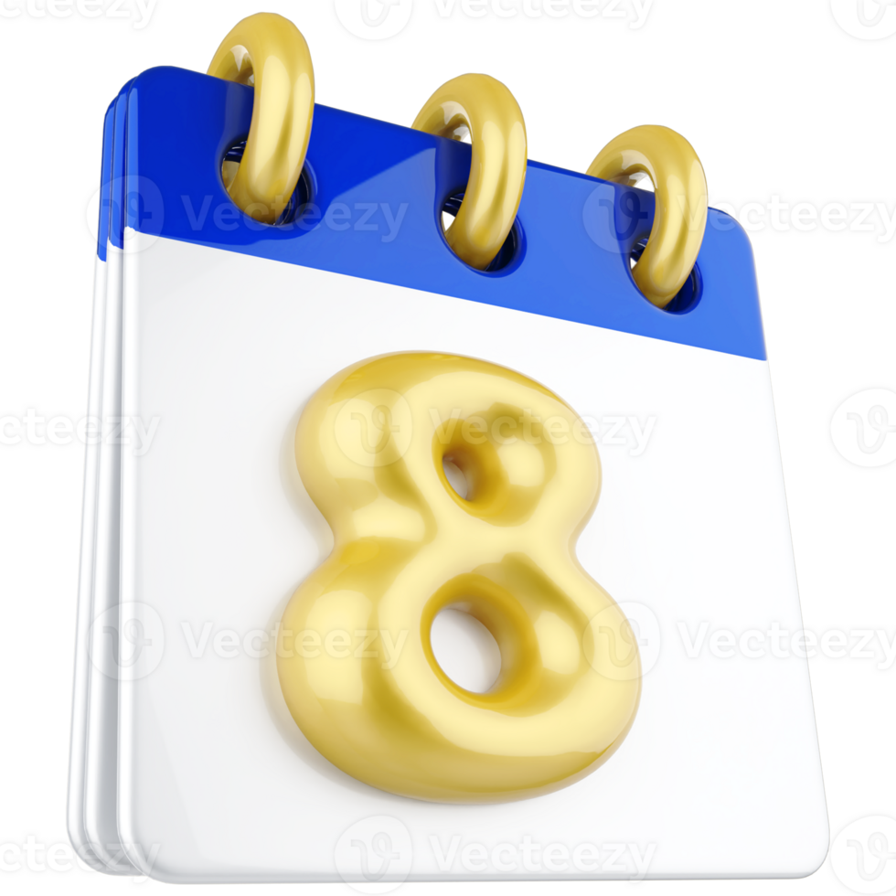 3d icon calendar number 8 png