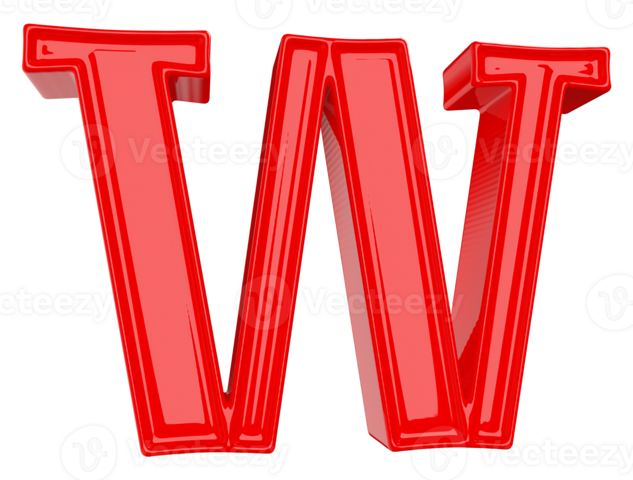 Red letter W font 3d render png