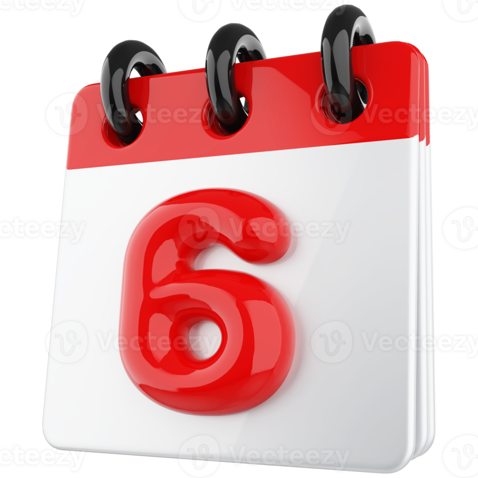 3d icon calendar number 6 png