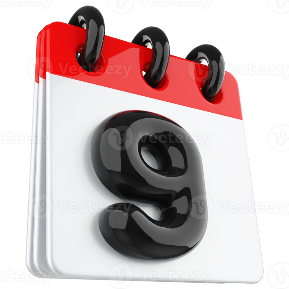 3d icon calendar number 9 png