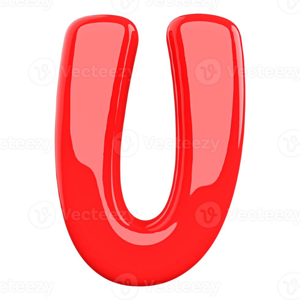 Red letter U font 3d render png