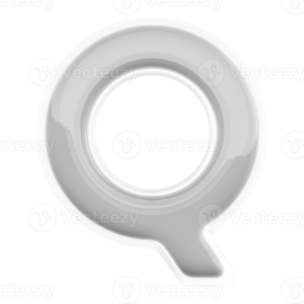 Silver letter Q font 3d render png