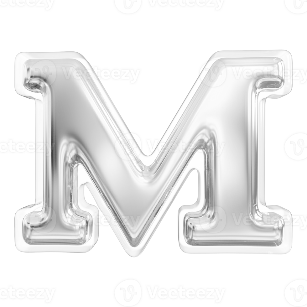 Silver letter M font 3d render png