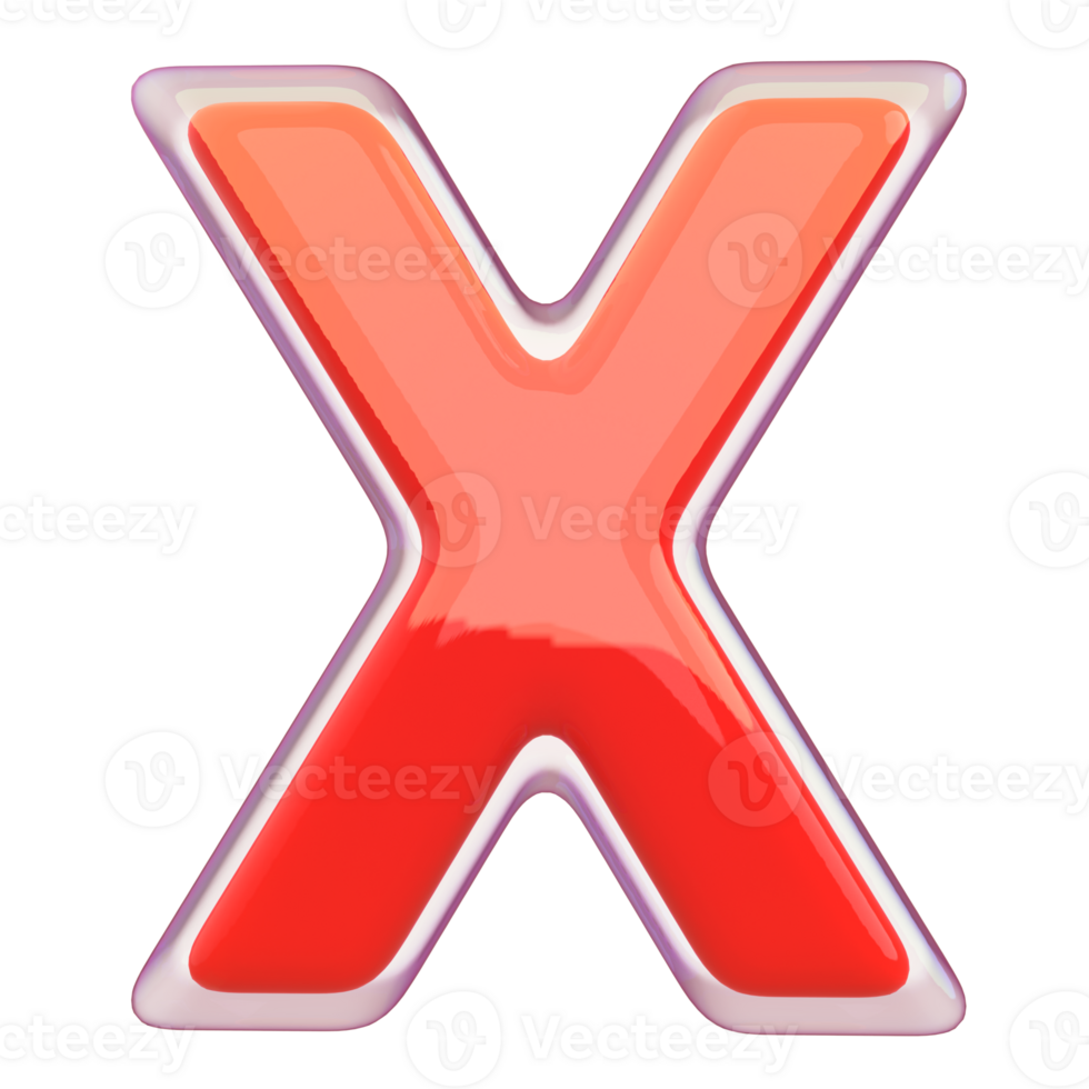 Red letter X font 3d render png