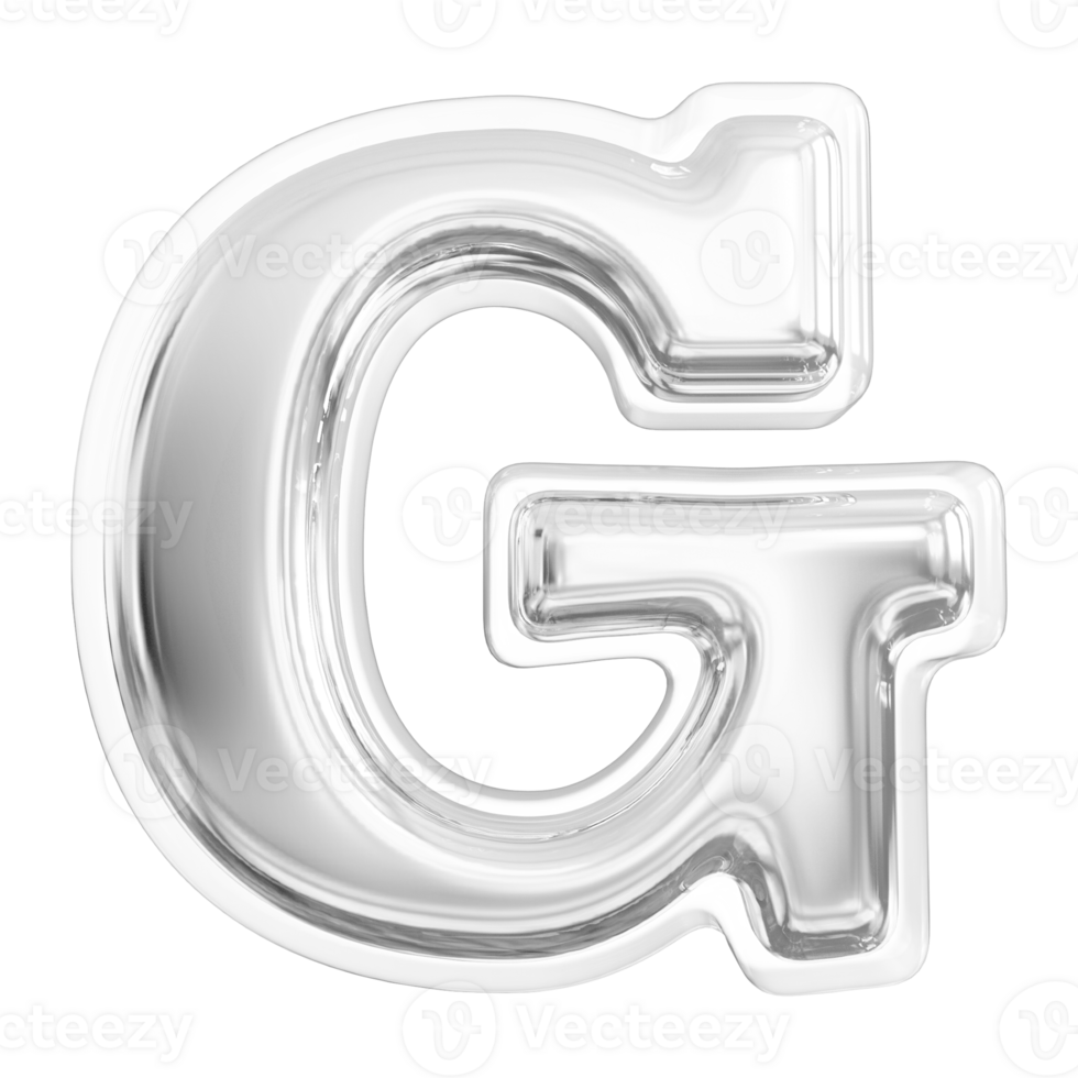 Silver letter G font 3d render png