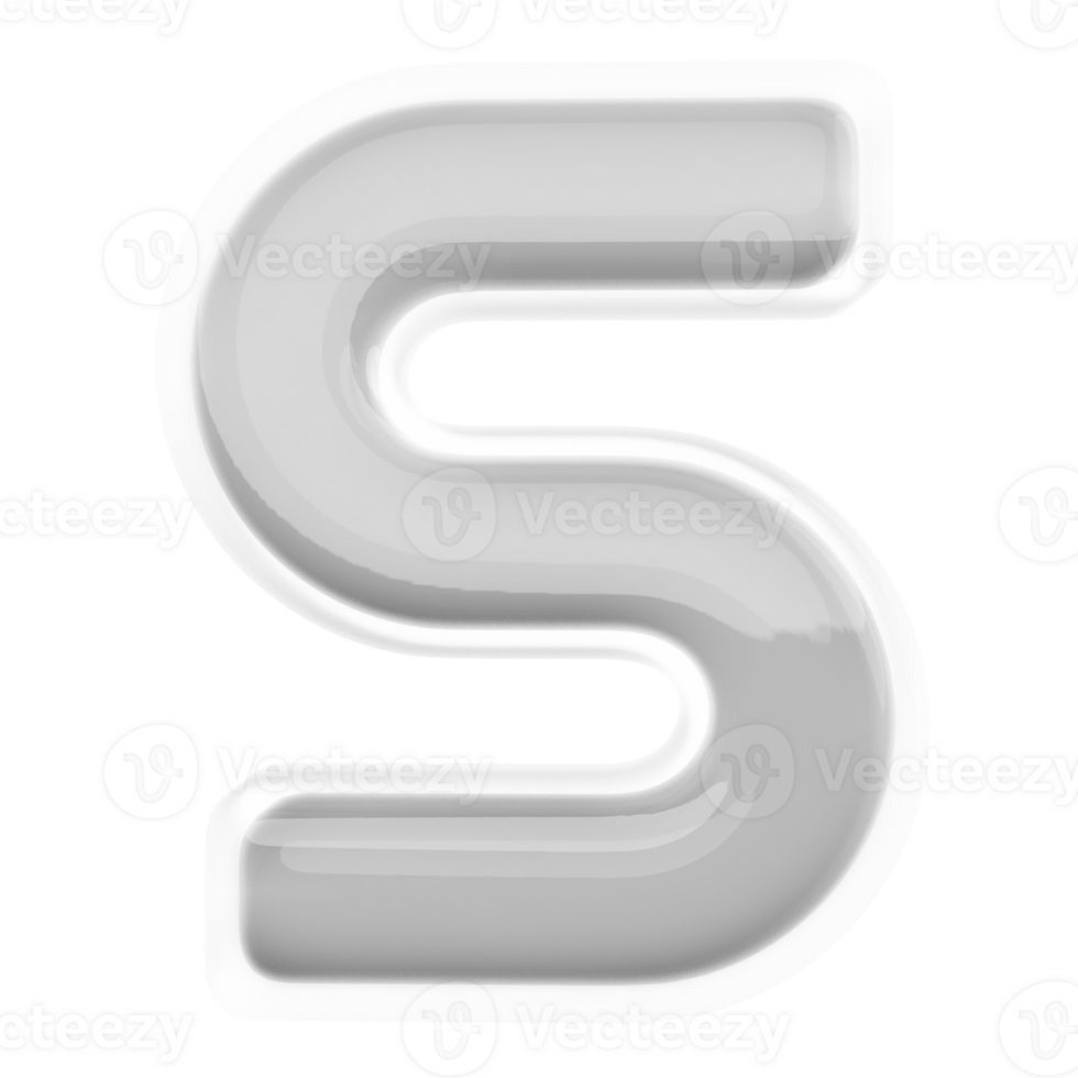Silver letter S font 3d render png