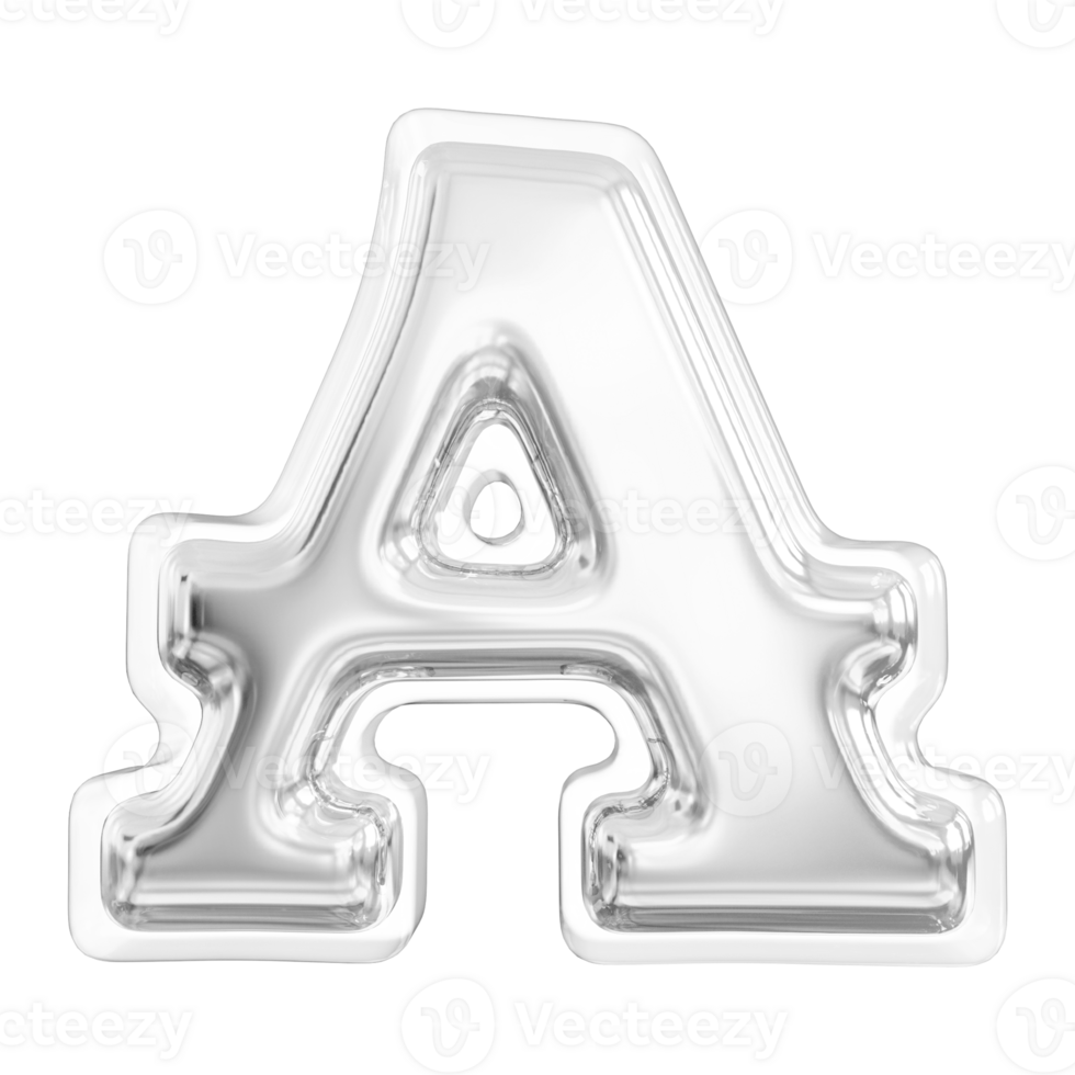 Silver letter A font 3d render png