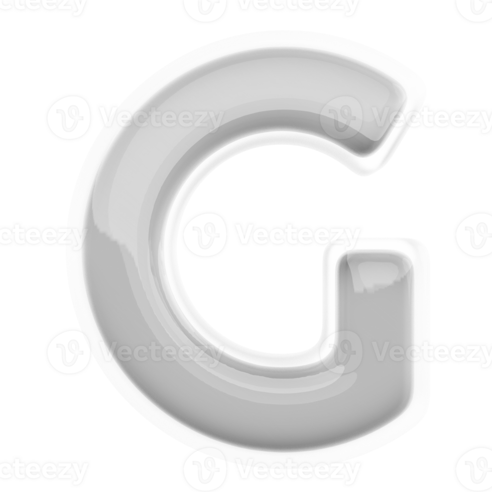 Silver letter G font 3d render png