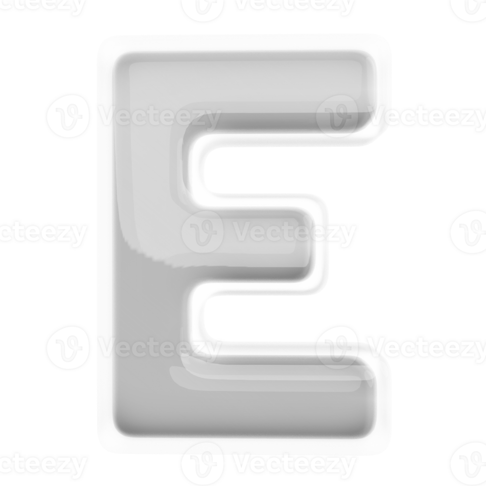 Silver letter E font 3d render png