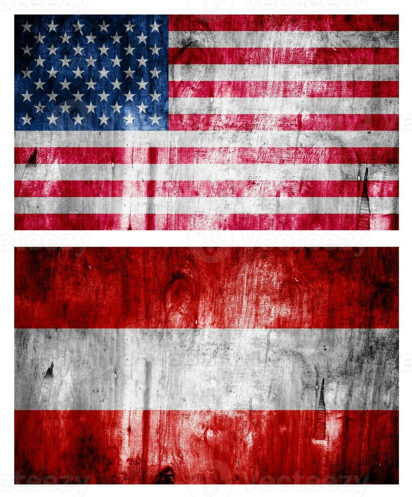 Two flags wooden textured. Relations photo