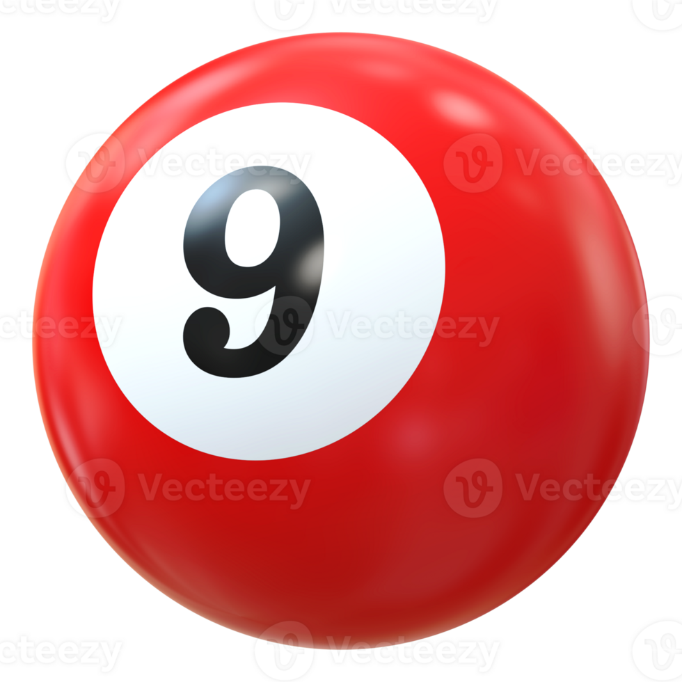 9 number 3d ball red png