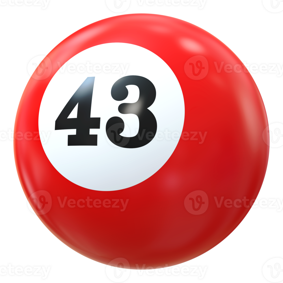 43 número 3d pelota rojo png