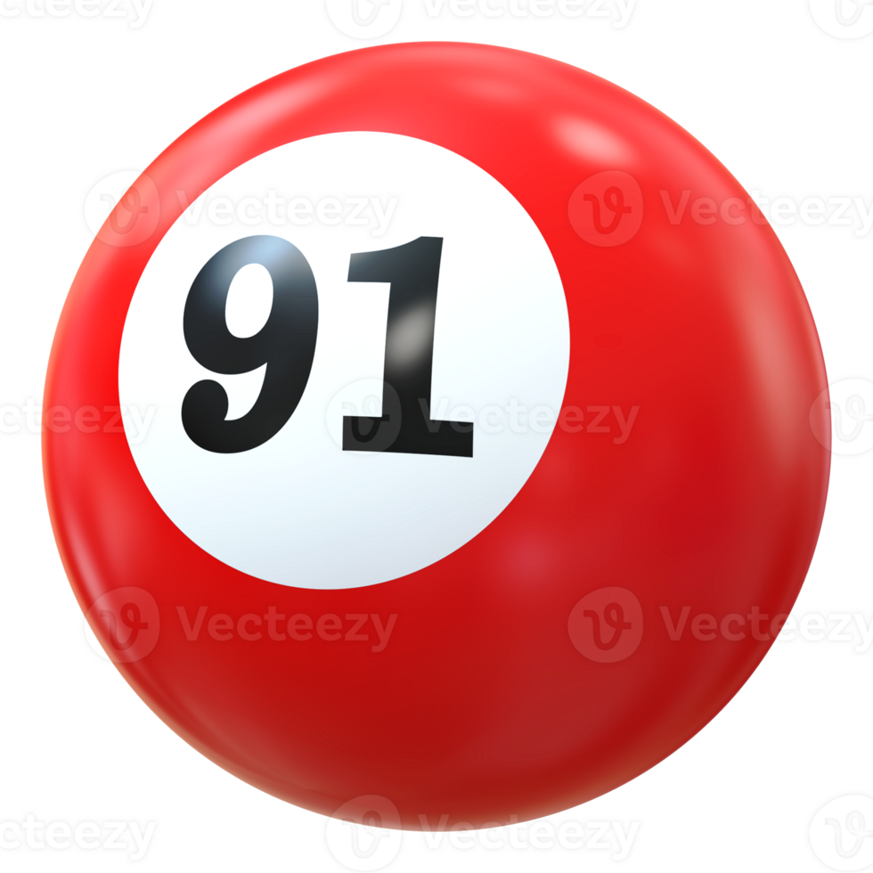 91 number 3d ball red png