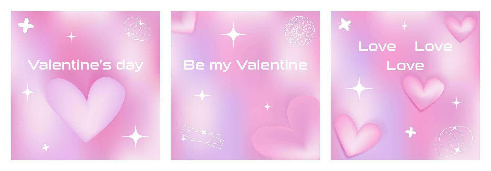 Be my Valentine Y2K background. Trendy minimalist aesthetic with gradients and typography. Templates of Valentines day and Love card, banner poster cover set vector