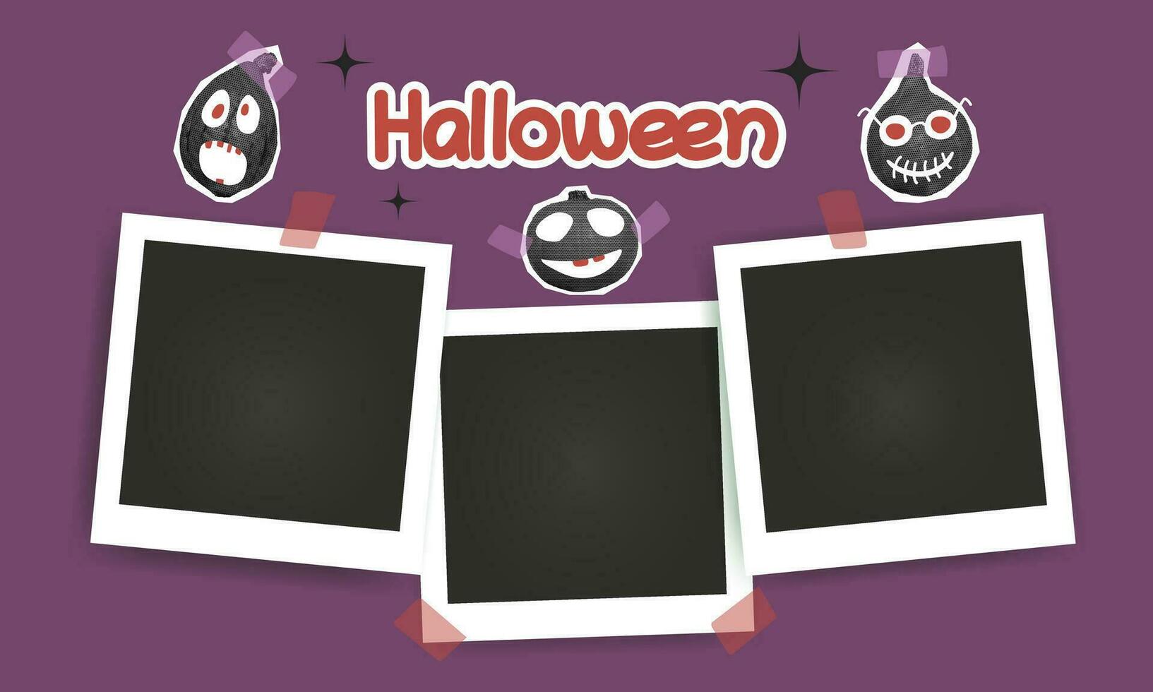 Set of instant photo frame mockups with shadows. Photo album template. Empty image for memory Halloween. Spooky, scary, horror, fear, pumpkin, face, trick or treat vector