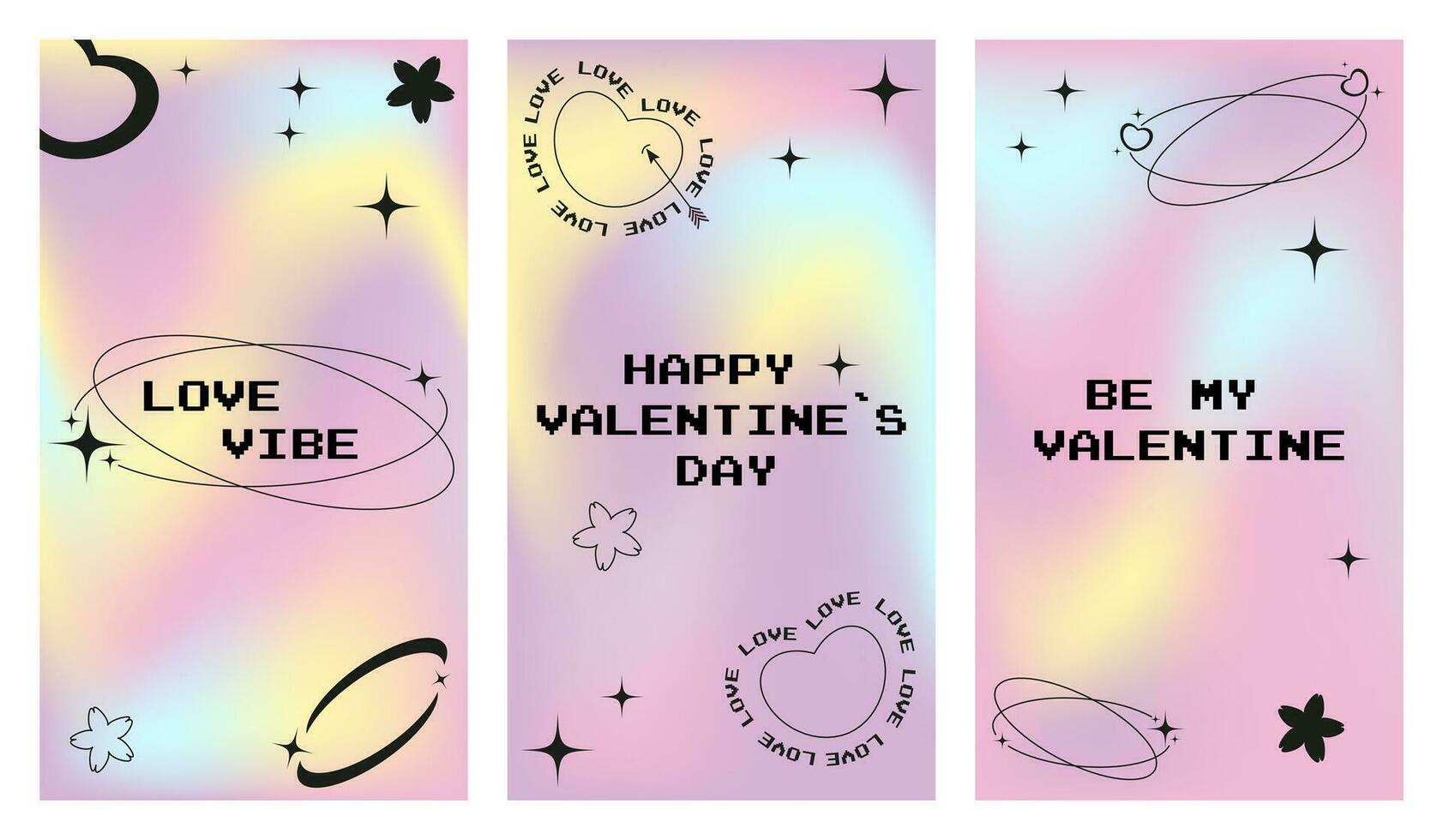 moderno diseño plantillas de san valentin día y amor tarjeta, bandera, póster, cubrir colocar. de moda minimalista estético con gradientes y tipografía, y2k antecedentes. pálido rosado amarillo, púrpura vibrante colores vector