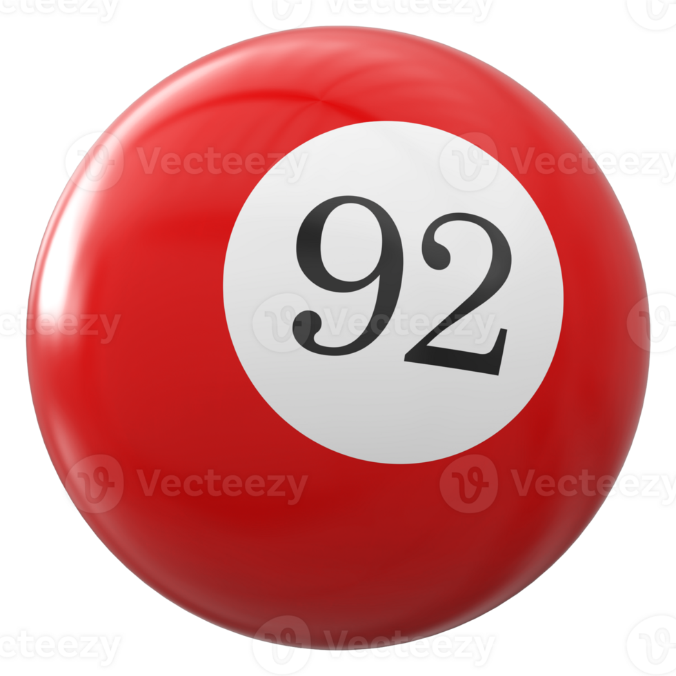 92 number 3d ball red png