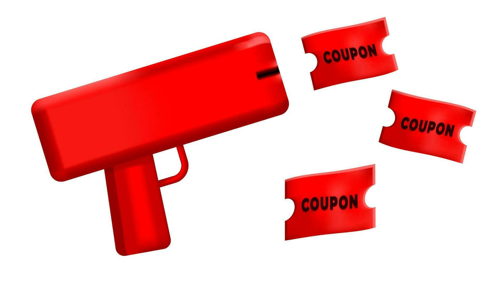 coupon gun making machine illustration set. paper, sky, point, shoot, money, paper flower. Vector drawing. Hand drawn style.