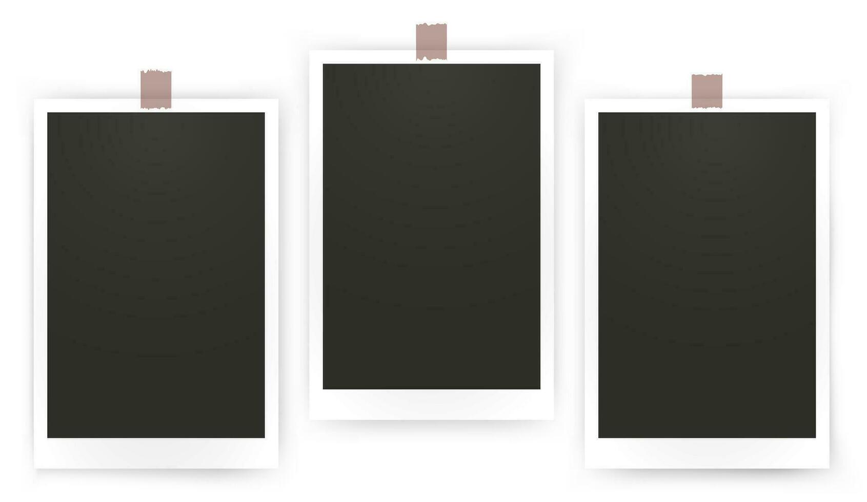 Set of photo frame mockups. Photo album template. Empty image for memory. Blank realistic postcard. Vector illustration, flat style