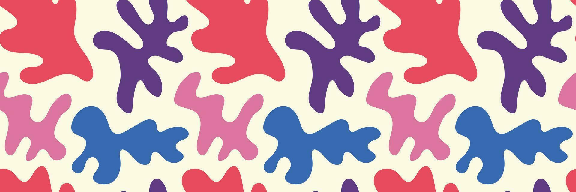 Abstract plant leaf Seamless Pattern. Vector illustration in flat style with simple nature shapes. Hand drawn Endless design for prints, wrapping paper, cover, clothes. Blue, pink colors