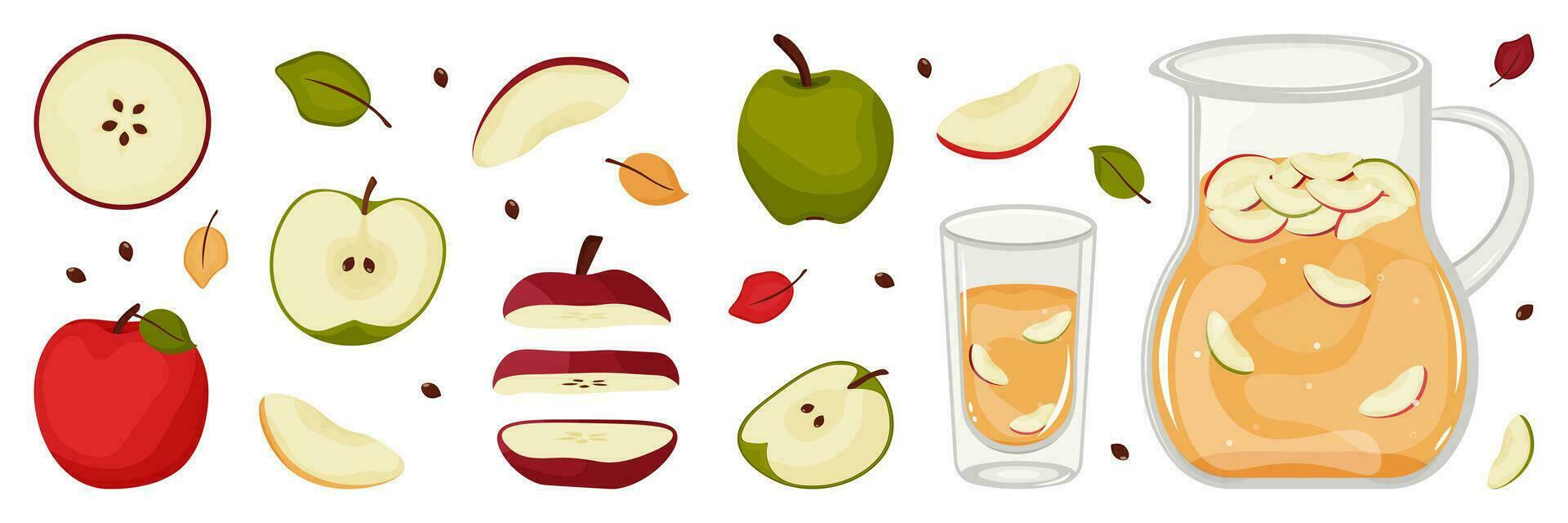 manzana compota de maduro peras en un licorera. hecho en casa Enlatado manzana compota en vaso. manzana beber. Enlatado fruta. Fruta conservación. dibujos animados estilo. orgánico comida modelo. ecológico sano vector