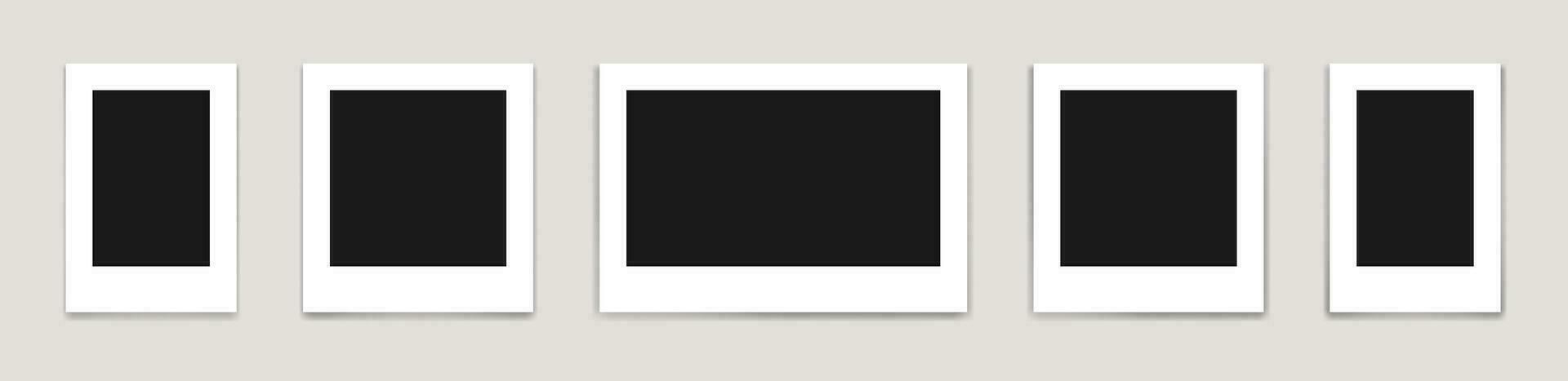 Set of photo frame mockups. Scrapbook template. Empty image for memory. Blank realistic postcard. vector