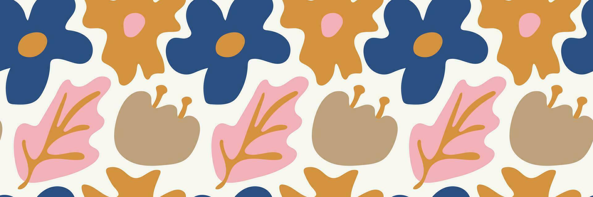 Organic leaves, flower cartoon background, simple nature shapes in vintage pastel colors. Abstract plant art seamless pattern vector