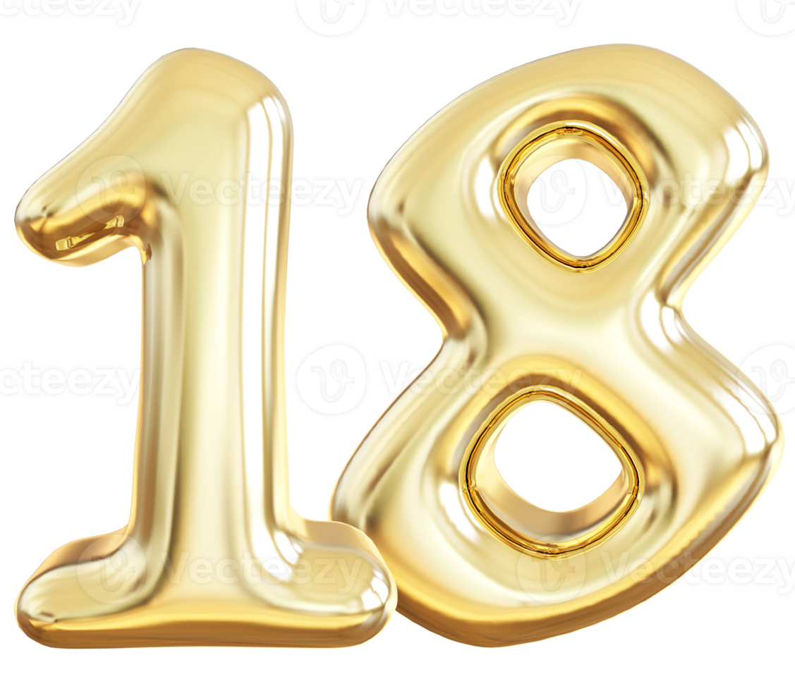 Gold 3d number 18 png