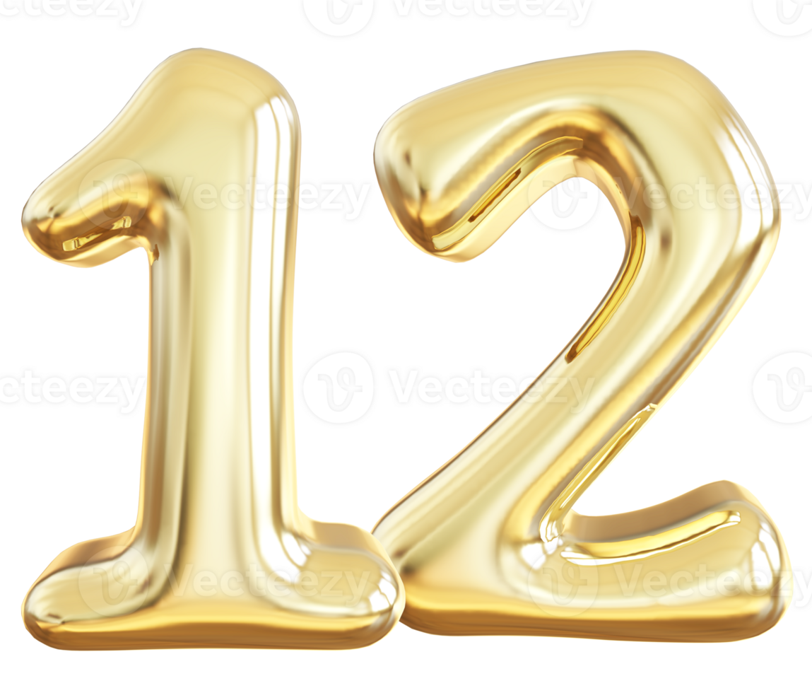 Gold 3d number 12 png