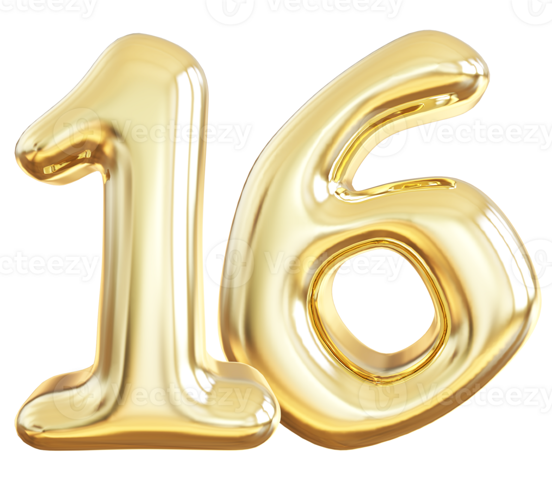 Gold 3d number 16 png