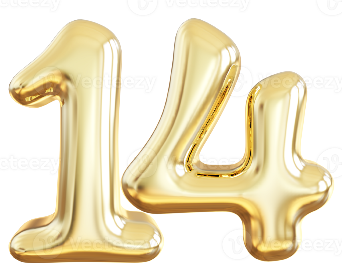 Gold 3d number 14 png