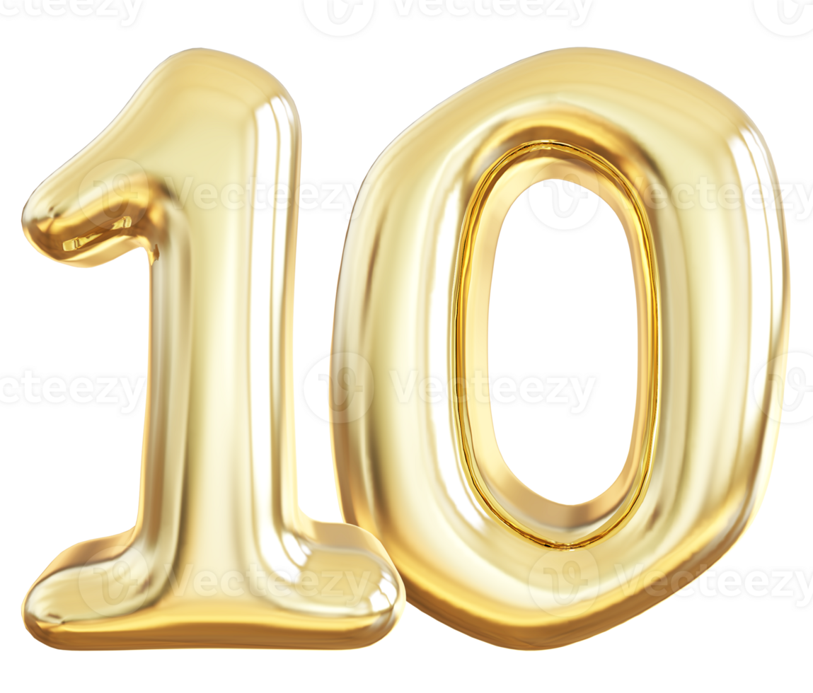 Gold 3d number 10 png