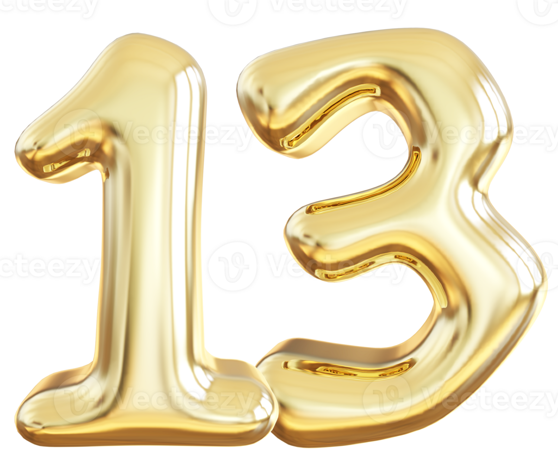 Gold 3d number 13 png