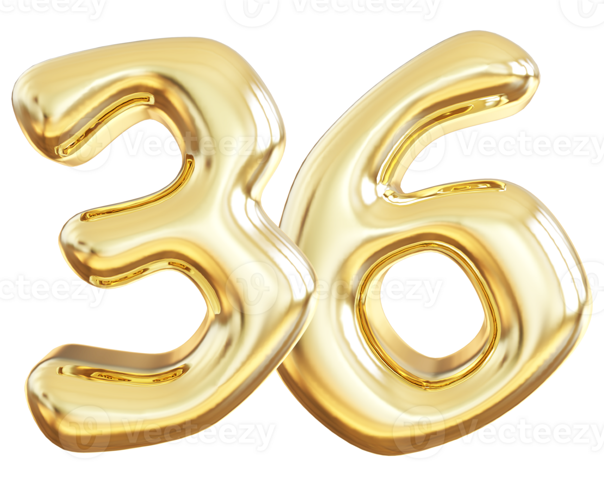 Gold 3d number 36 png