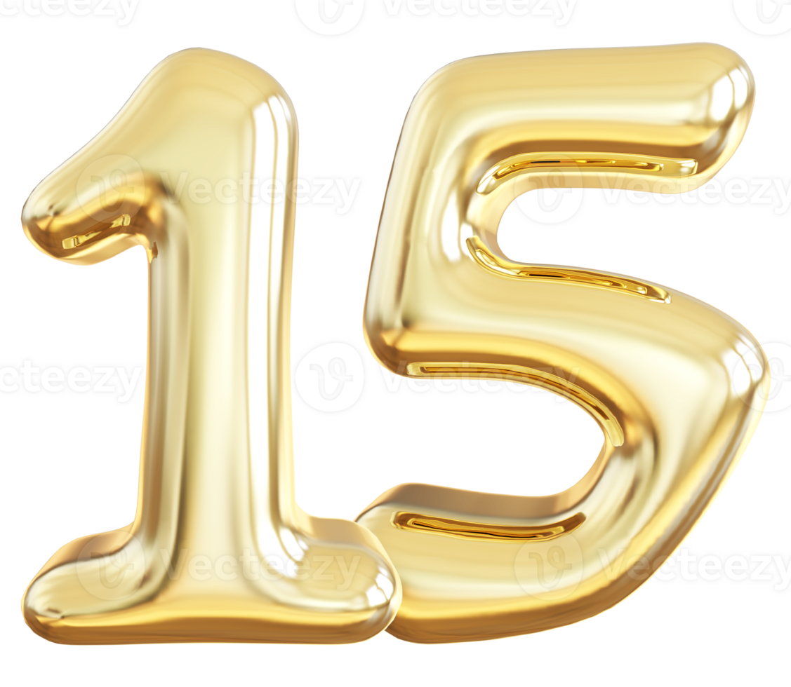 Gold 3d number 15 png
