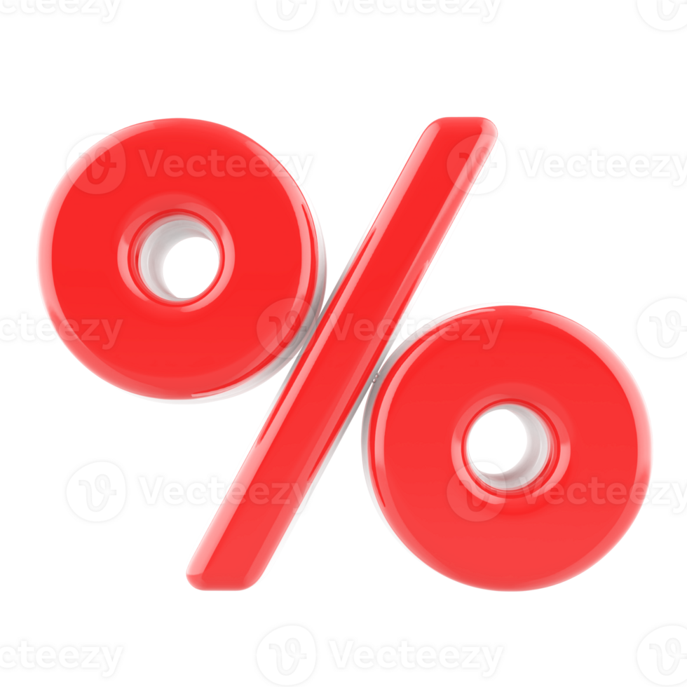 Red percent symbol 3d render png