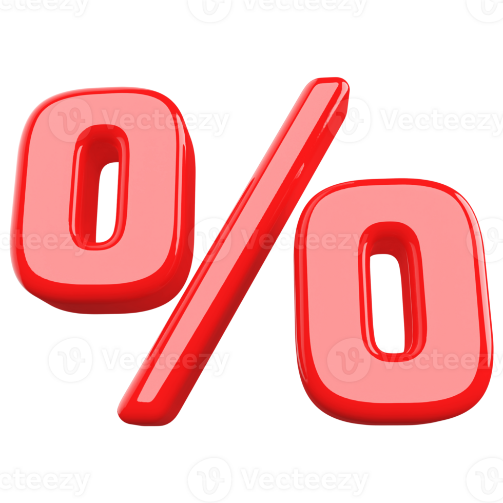 Symbol percent red 3d render icon png