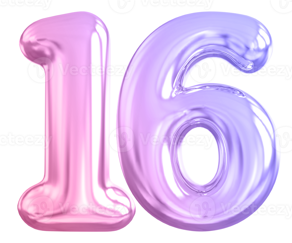 16 number gradient 3d render png