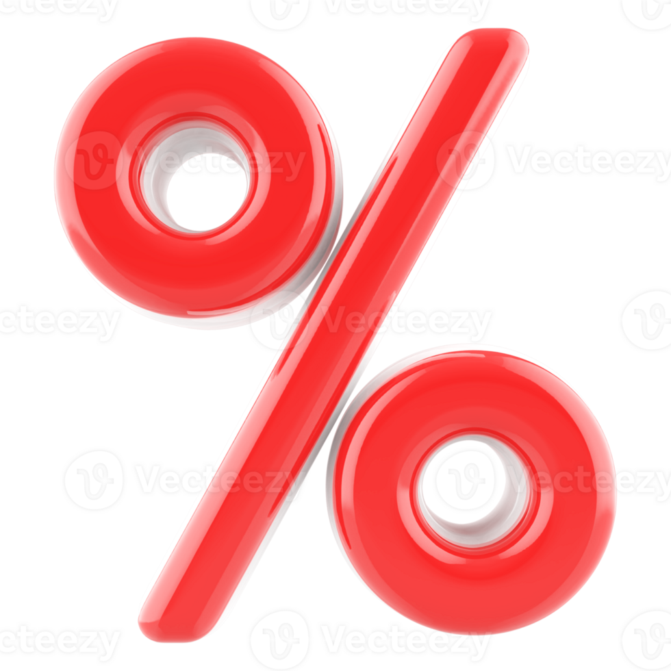 Symbol percent red 3d render icon png