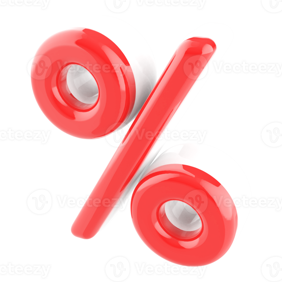 Red percent symbol icon 3d render png