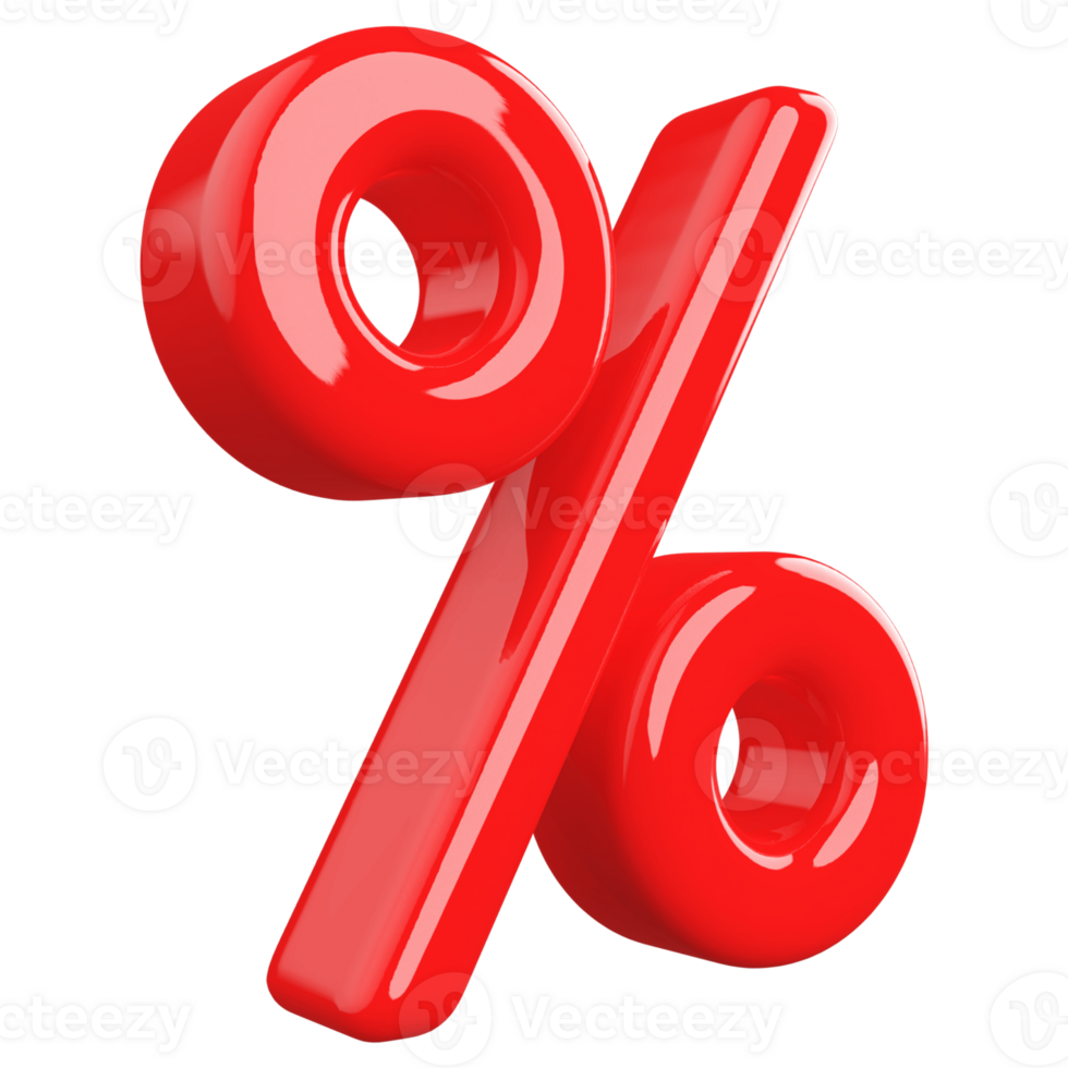 Symbol percent red 3d render icon png
