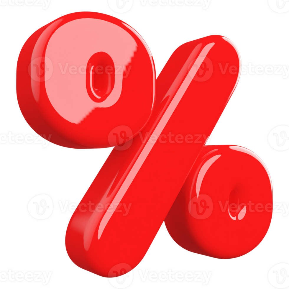 Red percent symbol icon 3d render png