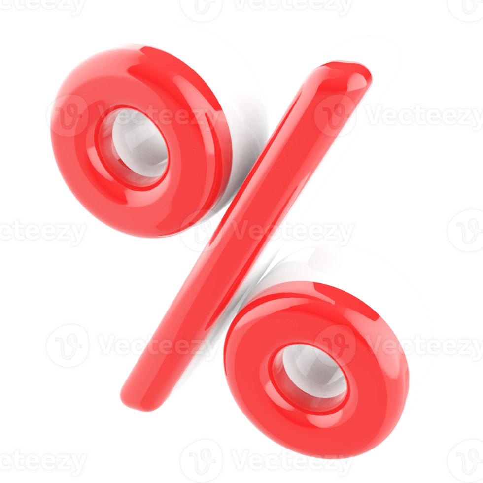 Red percent symbol icon 3d render png