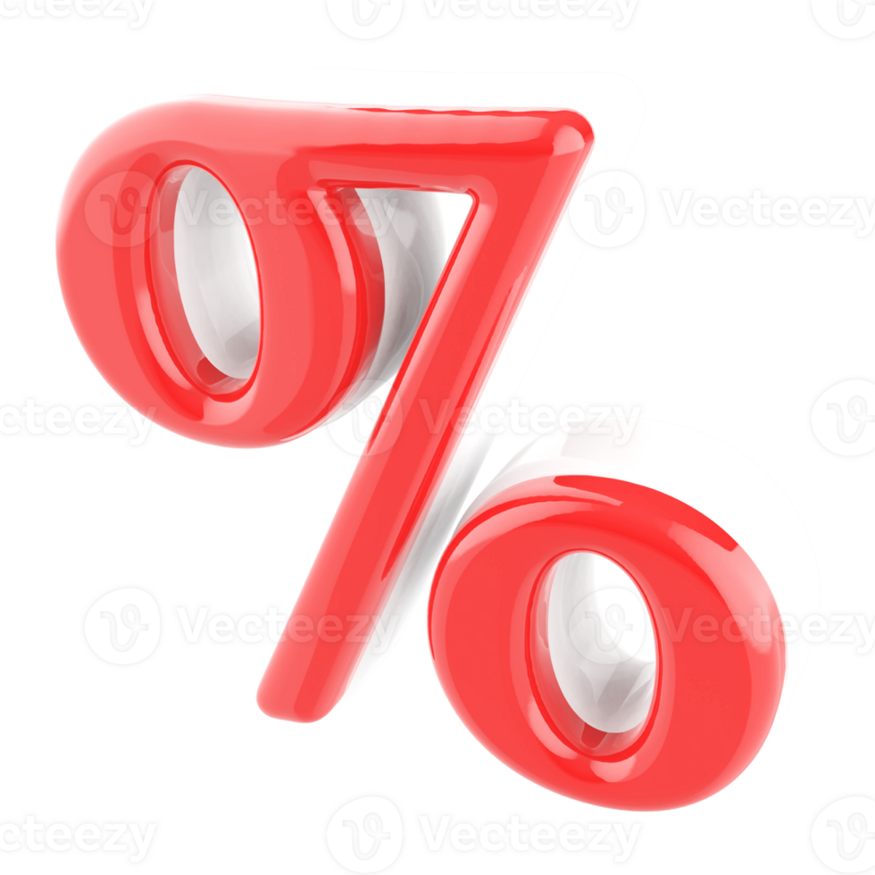 Red percent symbol icon 3d render png