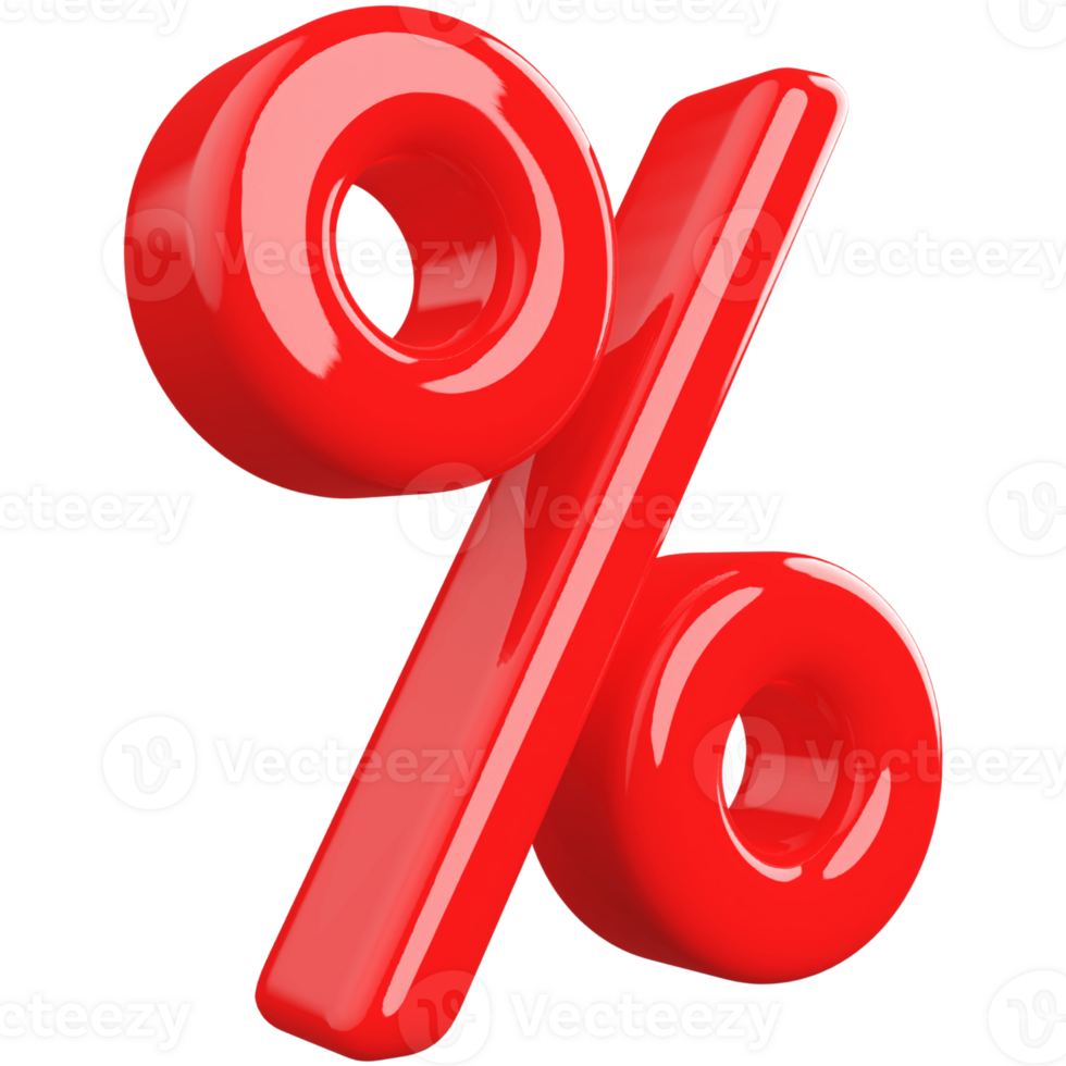 Red percent symbol icon 3d render png