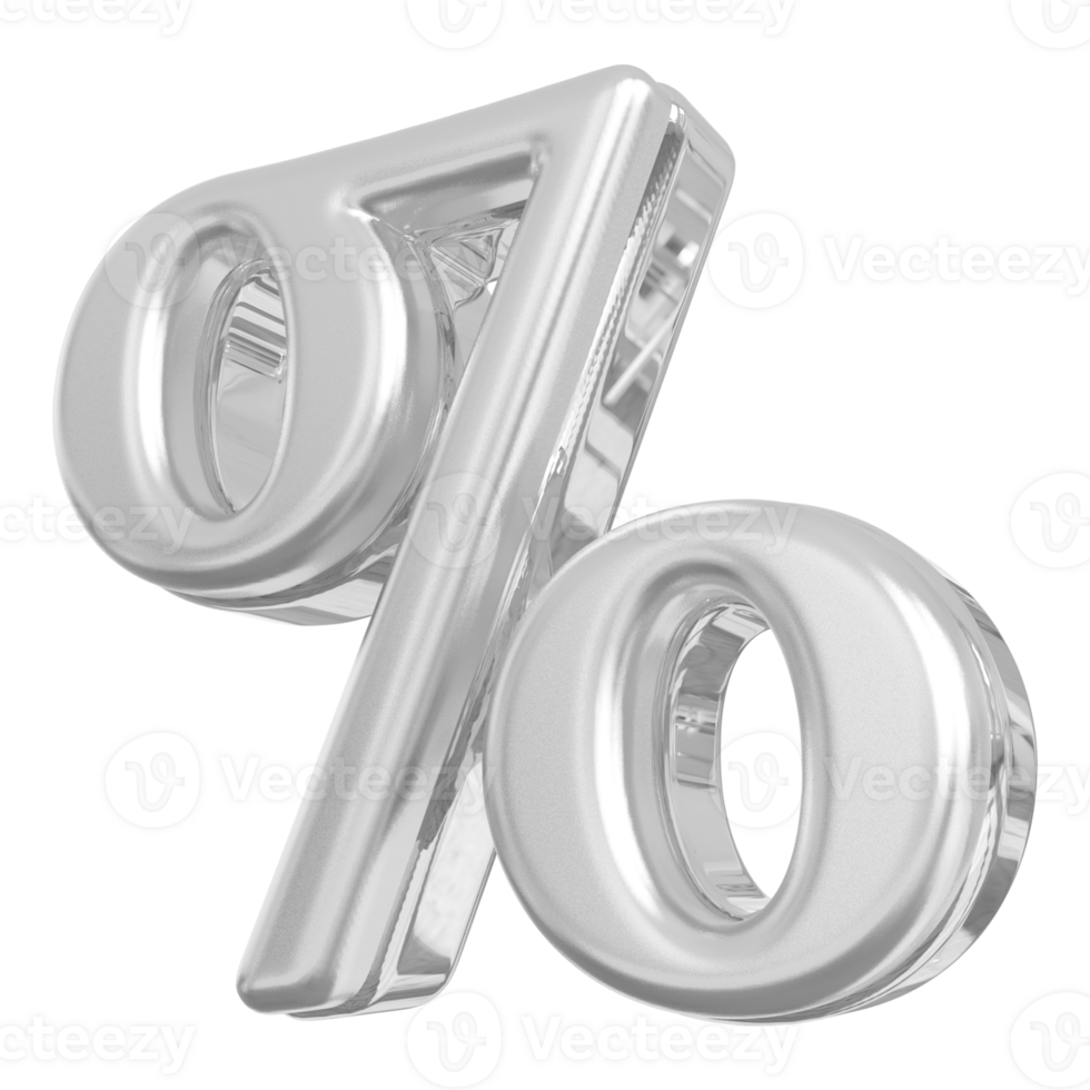 Silver percent symbol icon 3d render png