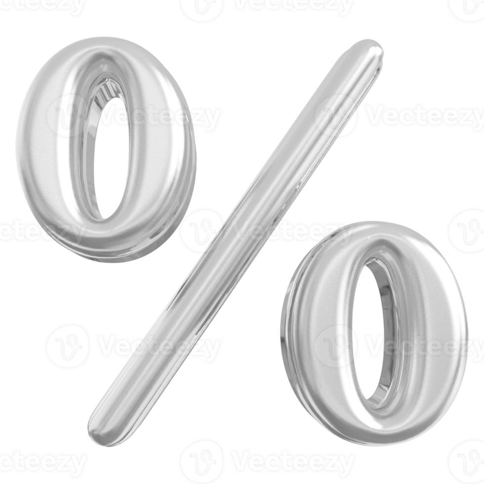 Silver percent symbol icon 3d render png
