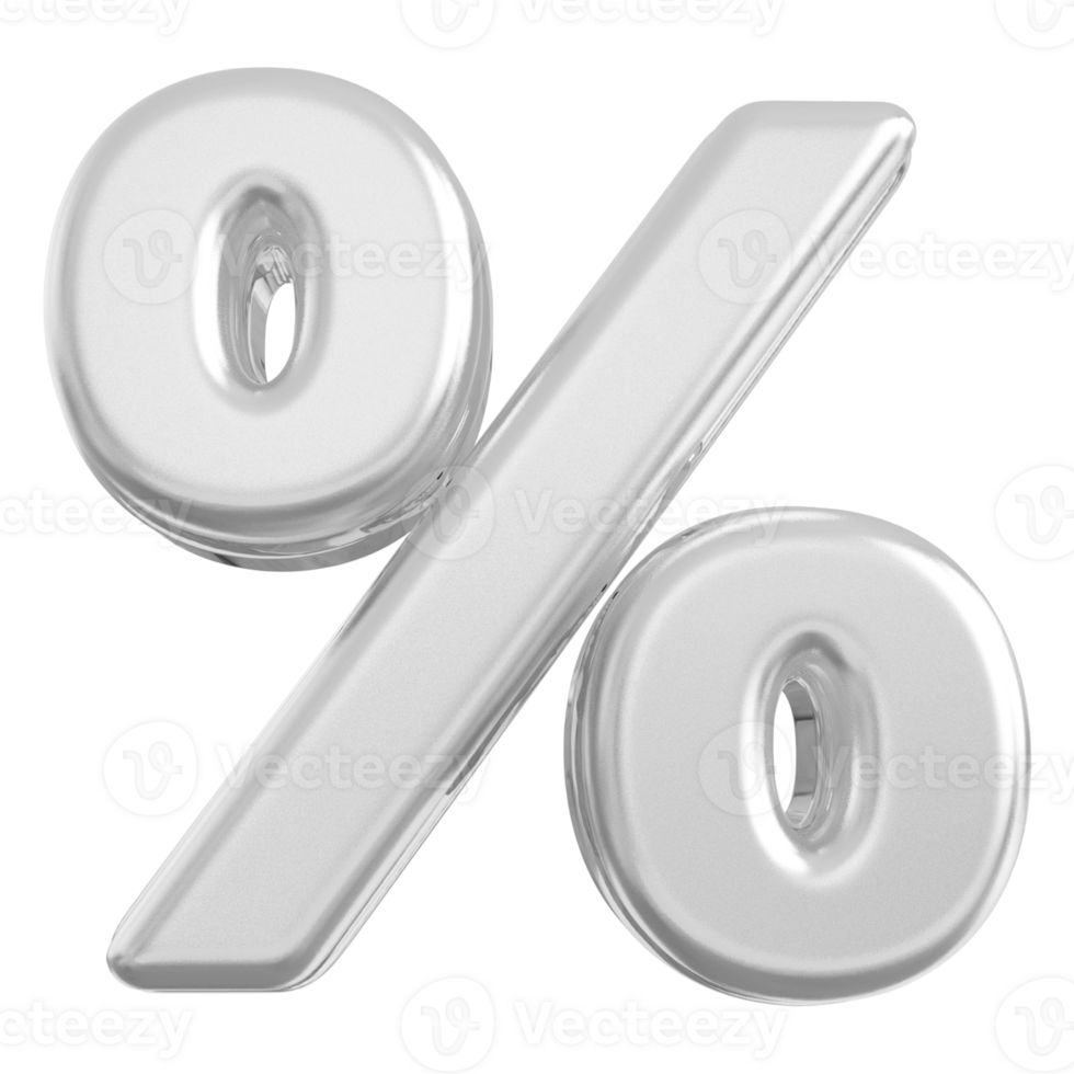 Silver percent symbol icon 3d render png